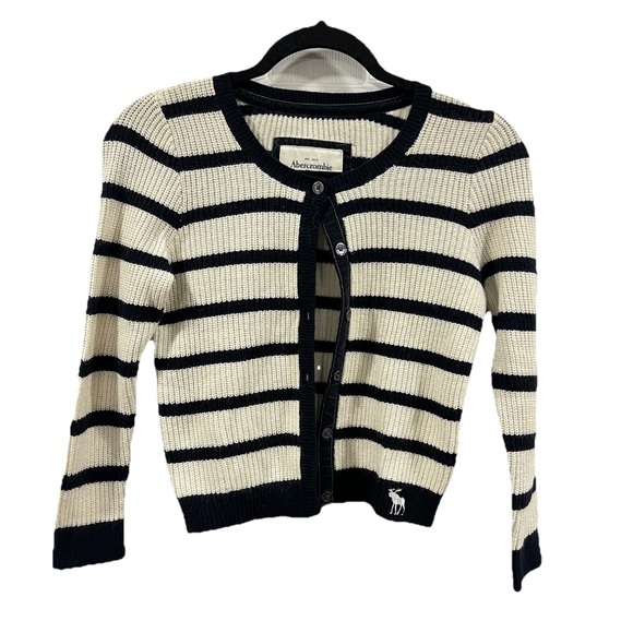 Abercrombie & Fitch Sweaters - Abercrombie & Fitch Y2K Striped Cropped Cardigan Sweater Navy Cream Size Small